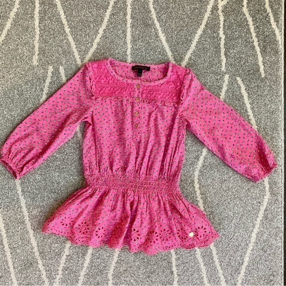 Juicy Couture Hot Pink Flora Blouse with Peplum and Eyelet Lace Size 4